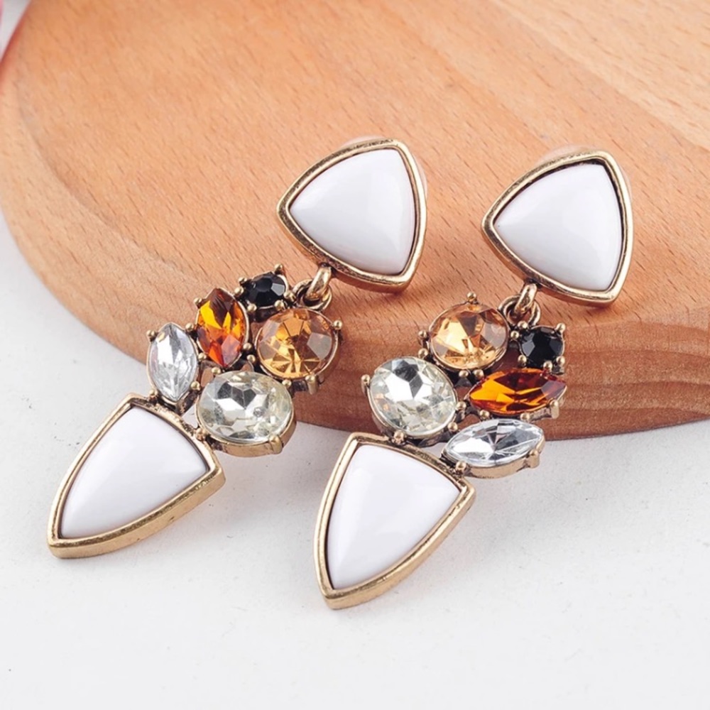Vintage Gold Drop Earrings Crystal PendantEarrings - Picture 2 of 6
